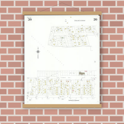 Old map wall art mockup — magnetic wood frame on brick wall — Sanborn Fire Insurance Map from Beloit, Rock County, Wisconsin (1939), Sheet #0030