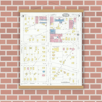 Old map wall art mockup — magnetic wood frame on brick wall — Sanborn Fire Insurance Map from Glen Ellyn, Du Page County, Illinois (1929), Sheet #0003
