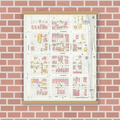 Old map wall art mockup — magnetic wood frame on brick wall — Sanborn Fire Insurance Map from El Paso, El Paso County, Texas (1900), Sheet #0006
