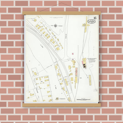 Old map wall art mockup — magnetic wood frame on brick wall — Sanborn Fire Insurance Map from Ishpeming, Marquette County, Michigan (1917), Sheet #0015