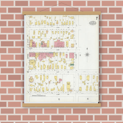Old map wall art mockup — magnetic wood frame on brick wall — Sanborn Fire Insurance Map from Holland, Ottawa County, Michigan (1902), Sheet #0007