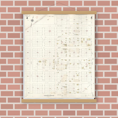 Old map wall art mockup — magnetic wood frame on brick wall — Sanborn Fire Insurance Map from Runge, Karnes County, Texas (1944), Sheet #0004