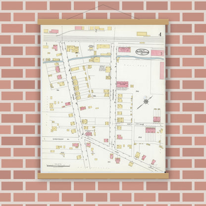 Old map wall art mockup — magnetic wood frame on brick wall — Sanborn Fire Insurance Map from New Freedom, York County, Pennsylvania (1919), Sheet #0004