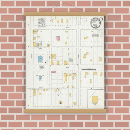 Old map wall art mockup — magnetic wood frame on brick wall — Sanborn Fire Insurance Map from Uvalde, Uvalde County, Texas (1900), Sheet #0001