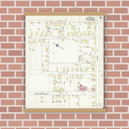 Old map wall art mockup — magnetic wood frame on brick wall — Sanborn Fire Insurance Map from Philipsburg, Centre County, Pennsylvania (1910), Sheet #0006