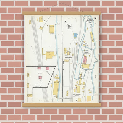 Old map wall art mockup — magnetic wood frame on brick wall — Sanborn Fire Insurance Map from White Haven, Luzerne County, Pennsylvania (1903), Sheet #0002
