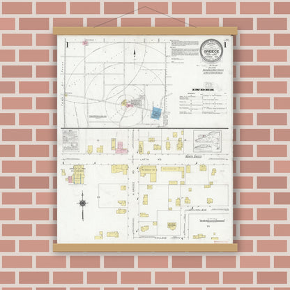 Old map wall art mockup — magnetic wood frame on brick wall — Sanborn Fire Insurance Map from Greece, Monroe County, New York (1929), Sheet #0001