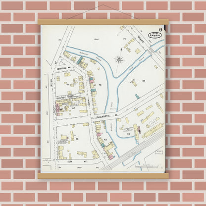 Old map wall art mockup — magnetic wood frame on brick wall — Sanborn Fire Insurance Map from Rahway, Union County, New Jersey (1891), Sheet #0006