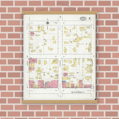 Old map wall art mockup — magnetic wood frame on brick wall — Sanborn Fire Insurance Map from Antigo, Langlade County, Wisconsin (1919), Sheet #0004
