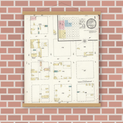 Old map wall art mockup — magnetic wood frame on brick wall — Sanborn Fire Insurance Map from National City, San Diego County, California (1888) - Complete Map Set