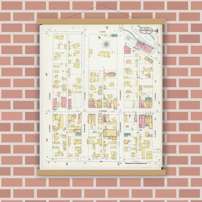 Old map wall art mockup — magnetic wood frame on brick wall — Sanborn Fire Insurance Map from Chippewa Falls, Chippewa County, Wisconsin (1903), Sheet #0004