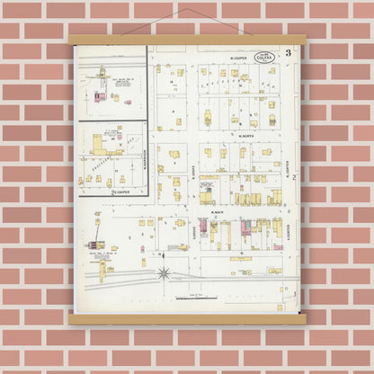 Old map wall art mockup — magnetic wood frame on brick wall — Sanborn Fire Insurance Map from Colfax, McLean County, Illinois (1899), Sheet #0003