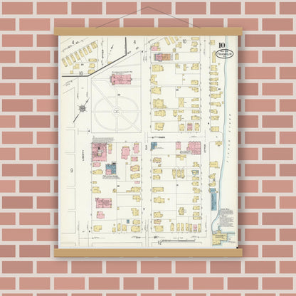 Old map wall art mockup — magnetic wood frame on brick wall — Sanborn Fire Insurance Map from Franklin, Venango County, Pennsylvania (1912), Sheet #0010