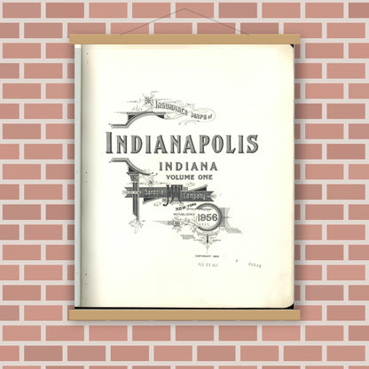 Old map wall art mockup — magnetic wood frame on brick wall — Sanborn Fire Insurance Map from Indianapolis, Marion County, Indiana (1956), Sheet #0001