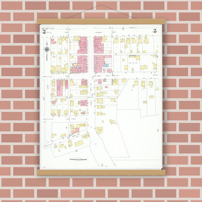Old map wall art mockup — magnetic wood frame on brick wall — Sanborn Fire Insurance Map from West Liberty, Logan County, Ohio (1948), Sheet #0002