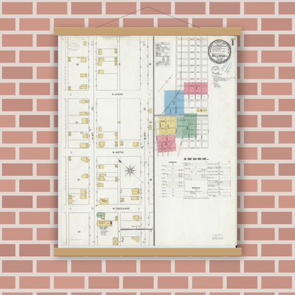 Old map wall art mockup — magnetic wood frame on brick wall — Sanborn Fire Insurance Map from Bellwood, Blair County, Pennsylvania (1899) - Complete Map Set
