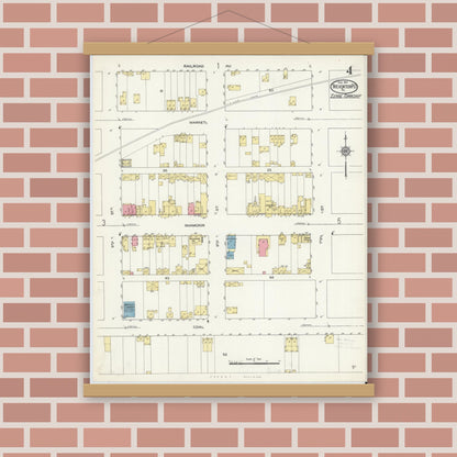 Old map wall art mockup — magnetic wood frame on brick wall — Sanborn Fire Insurance Map from Trevorton Post Office, Northumberland County, Pennsylvania (1913), Sheet #0004