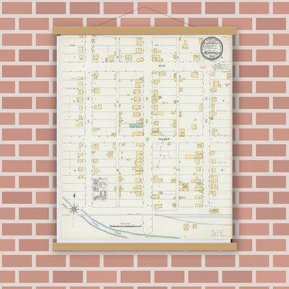 Old map wall art mockup — magnetic wood frame on brick wall — Sanborn Fire Insurance Map from Jacksonville, Athens County, Ohio (1896), Sheet #0001