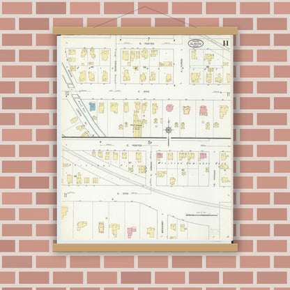 Old map wall art mockup — magnetic wood frame on brick wall — Sanborn Fire Insurance Map from Albion, Calhoun County, Michigan (1913), Sheet #0011