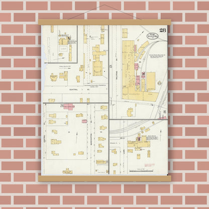 Old map wall art mockup — magnetic wood frame on brick wall — Sanborn Fire Insurance Map from Dunkirk, Chautauqua County, New York (1904), Sheet #0028