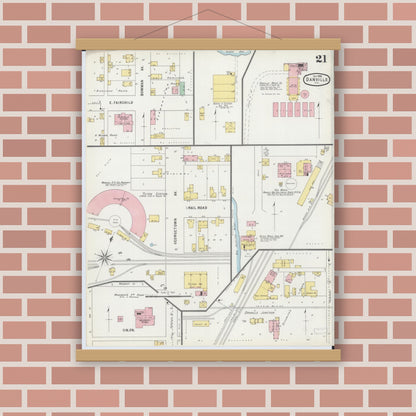 Old map wall art mockup — magnetic wood frame on brick wall — Sanborn Fire Insurance Map from Danville, Vermilion County, Illinois (1895), Sheet #0021