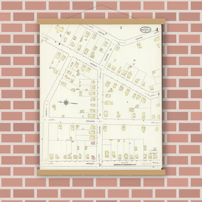 Old map wall art mockup — magnetic wood frame on brick wall — Sanborn Fire Insurance Map from Waverly, Tioga County, New York (1914), Sheet #0004