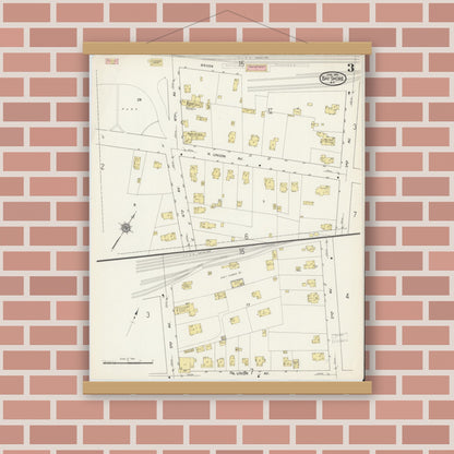 Old map wall art mockup — magnetic wood frame on brick wall — Sanborn Fire Insurance Map from Bay Shore, Suffolk County, New York (1915), Sheet #0003