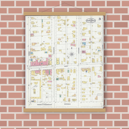 Old map wall art mockup — magnetic wood frame on brick wall — Sanborn Fire Insurance Map from Prairie du Chien, Crawford County, Wisconsin (1905), Sheet #0003