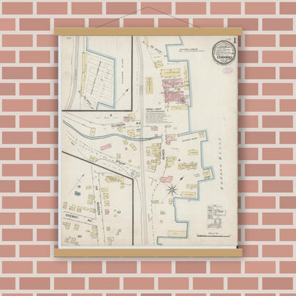 Old map wall art mockup — magnetic wood frame on brick wall — Sanborn Fire Insurance Map from Cornwall, Orange County, New York (1887) - Complete Map Set