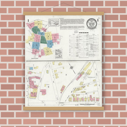 Old map wall art mockup — magnetic wood frame on brick wall — Sanborn Fire Insurance Map from Oxford, Chester County, Pennsylvania (1924), Sheet #0001