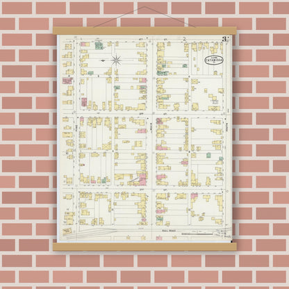 Old map wall art mockup — magnetic wood frame on brick wall — Sanborn Fire Insurance Map from Catawissa, Columbia County, Pennsylvania (1896), Sheet #0003