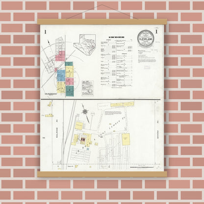 Old map wall art mockup — magnetic wood frame on brick wall — Sanborn Fire Insurance Map from Cleveland, Liberty County, Texas (1926) - Complete Map Set