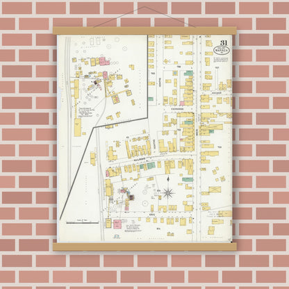 Old map wall art mockup — magnetic wood frame on brick wall — Sanborn Fire Insurance Map from Warren, Warren County, Pennsylvania (1904), Sheet #0031