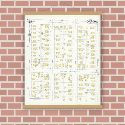 Old map wall art mockup — magnetic wood frame on brick wall — Sanborn Fire Insurance Map from Beloit, Rock County, Wisconsin (1926), Sheet #0029