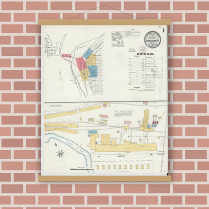 Old map wall art mockup — magnetic wood frame on brick wall — Sanborn Fire Insurance Map from Johnsonburg, Elk County, Pennsylvania (1904) - Complete Map Set
