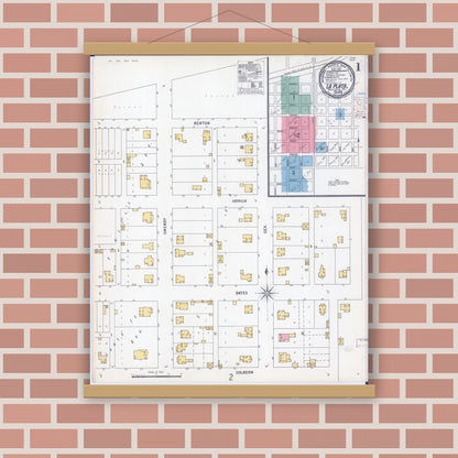 Old map wall art mockup — magnetic wood frame on brick wall — Sanborn Fire Insurance Map from La Plata, Macon County, Missouri (1900) - Complete Map Set