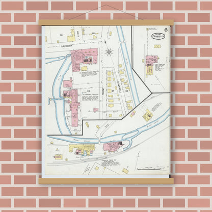 Old map wall art mockup — magnetic wood frame on brick wall — Sanborn Fire Insurance Map from Franklin, Warren County, Ohio (1892), Sheet #0006