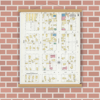 Old map wall art mockup — magnetic wood frame on brick wall — Sanborn Fire Insurance Map from Hastings, Dakota County, Minnesota (1904), Sheet #0002