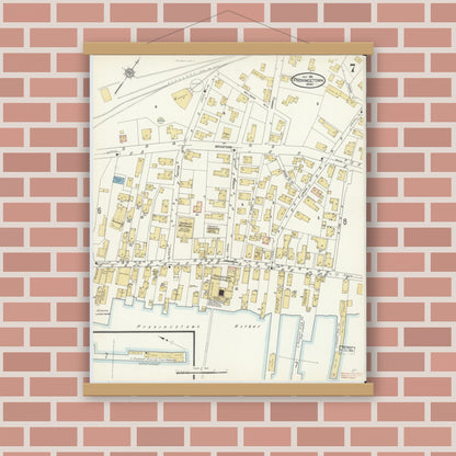 Old map wall art mockup — magnetic wood frame on brick wall — Sanborn Fire Insurance Map from Provincetown, Barnstable County, Massachusetts (1912), Sheet #0007