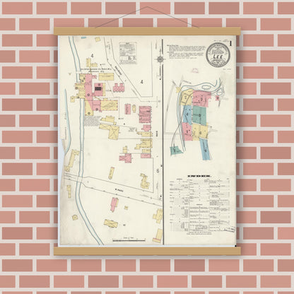Old map wall art mockup — magnetic wood frame on brick wall — Sanborn Fire Insurance Map from Lee, Berkshire County, Massachusetts (1911) - Complete Map Set