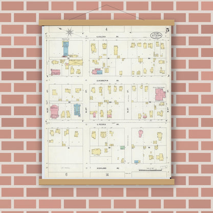 Old map wall art mockup — magnetic wood frame on brick wall — Sanborn Fire Insurance Map from Dixon, Lee County, Illinois (1897), Sheet #0005