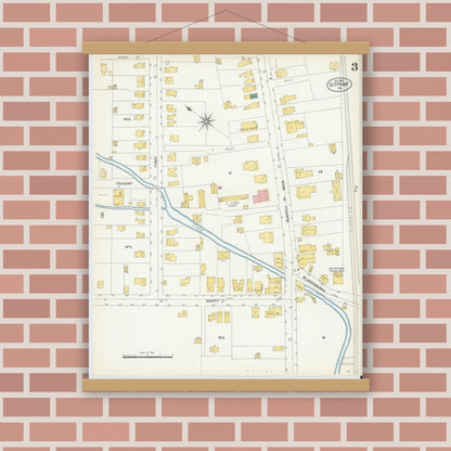 Old map wall art mockup — magnetic wood frame on brick wall — Sanborn Fire Insurance Map from Olyphant, Lackawanna County, Pennsylvania (1903), Sheet #0003