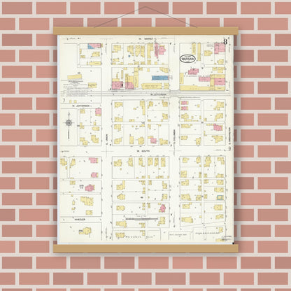 Old map wall art mockup — magnetic wood frame on brick wall — Sanborn Fire Insurance Map from Warsaw, Kosciusko County, Indiana (1917), Sheet #0008