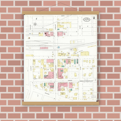 Old map wall art mockup — magnetic wood frame on brick wall — Sanborn Fire Insurance Map from Colfax, Jasper County, Iowa (1906), Sheet #0002