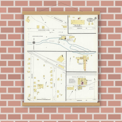 Old map wall art mockup — magnetic wood frame on brick wall — Sanborn Fire Insurance Map from Sidney, Delaware County, New York (1910), Sheet #0006