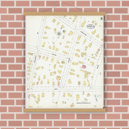 Old map wall art mockup — magnetic wood frame on brick wall — Sanborn Fire Insurance Map from Randolph, Cattaraugus County, New York (1902), Sheet #0003