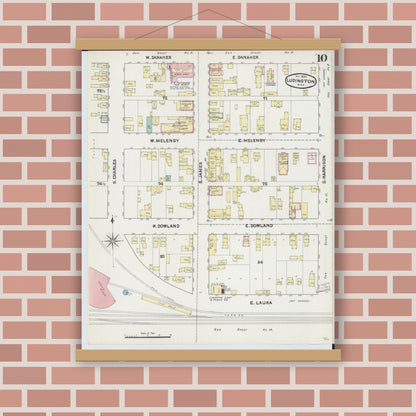 Old map wall art mockup — magnetic wood frame on brick wall — Sanborn Fire Insurance Map from Ludington, Mason County, Michigan (1890), Sheet #0010