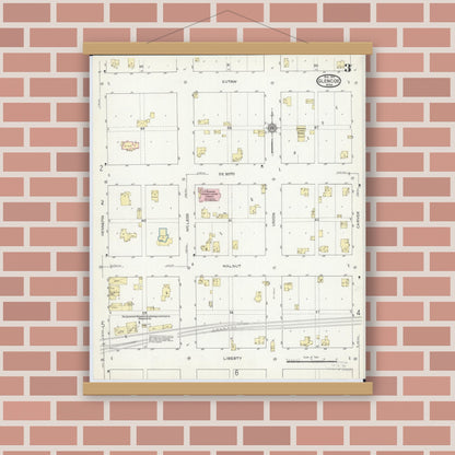 Old map wall art mockup — magnetic wood frame on brick wall — Sanborn Fire Insurance Map from Glencoe, Mcleod County, Minnesota (1914), Sheet #0003