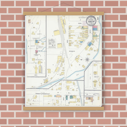 Old map wall art mockup — magnetic wood frame on brick wall — Sanborn Fire Insurance Map from Princeton, Green Lake County, Wisconsin (1904) - Complete Map Set