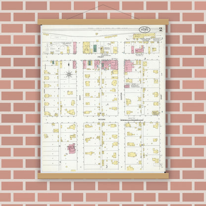 Old map wall art mockup — magnetic wood frame on brick wall — Sanborn Fire Insurance Map from Hume, Edgar County, Illinois (1909), Sheet #0002